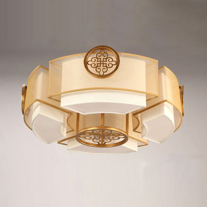 Fabric Geometric Flush Ceiling Light Modern Multi Lights Flush Light Fixtures in Brass