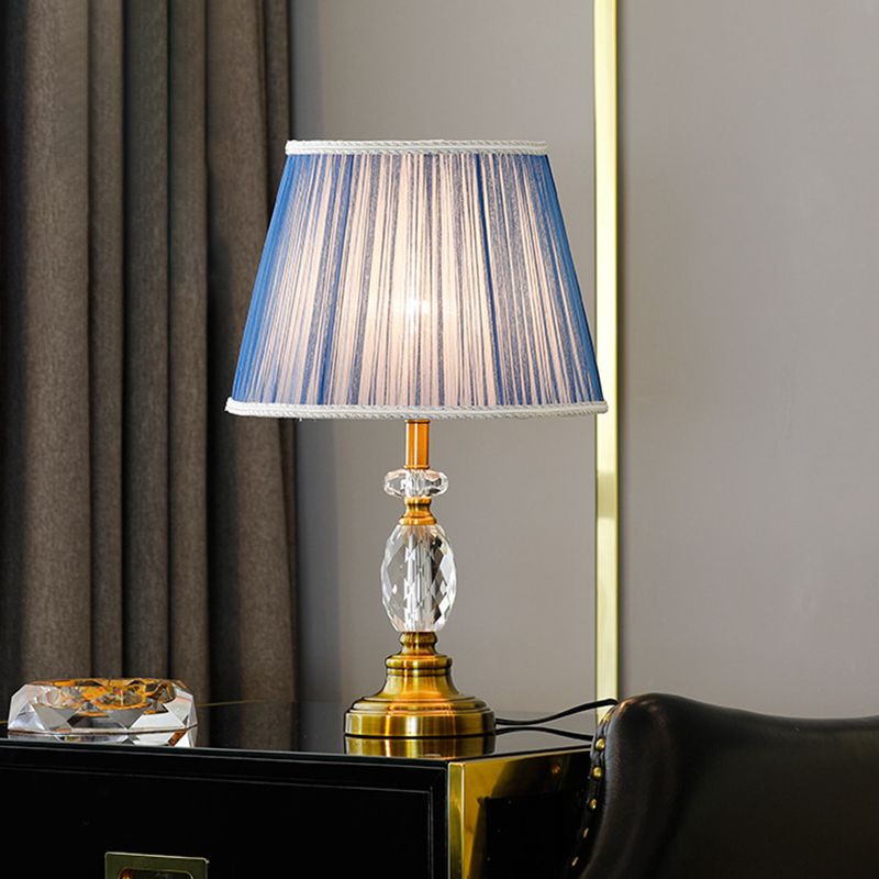 Luz nocturna de cristal facetado en forma de cono, iluminación de mesa azul modernista de 1 bombilla con detalles de trenzado sintético