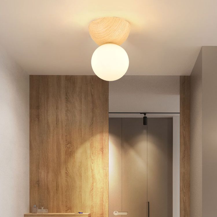Modern 1 - Light Flush Lighting Solid Wood and Iron Ceiling Mount