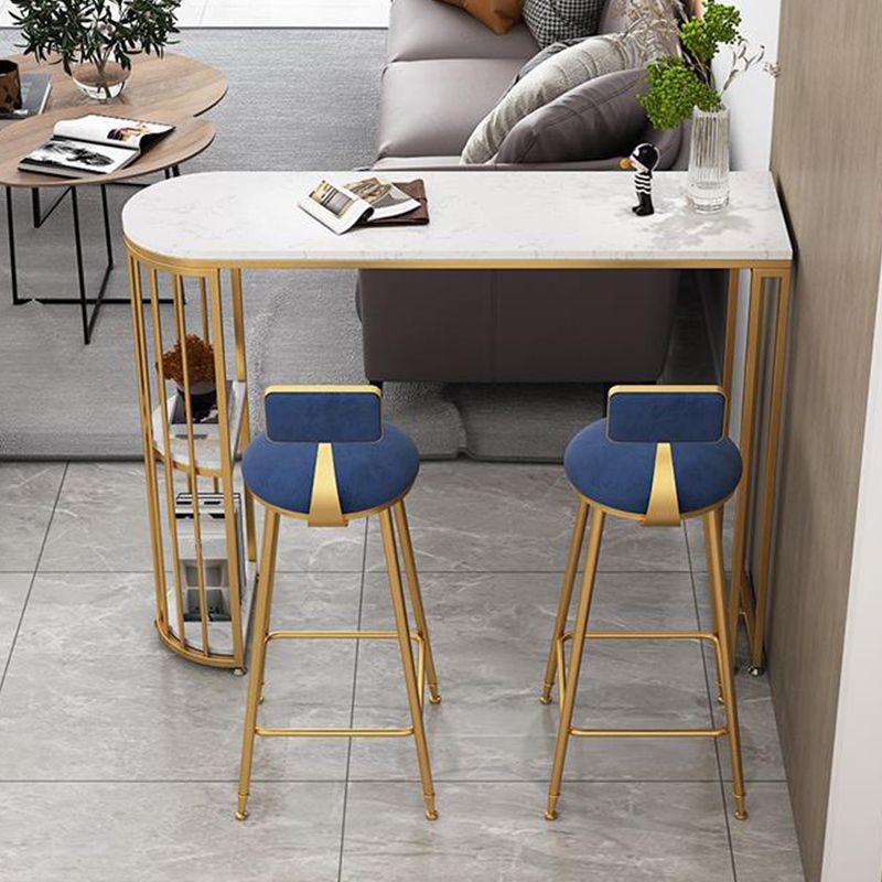 Glam Specialty White Bar Table Faux Marble Pedestal Bar Height Pub Table with Shelves