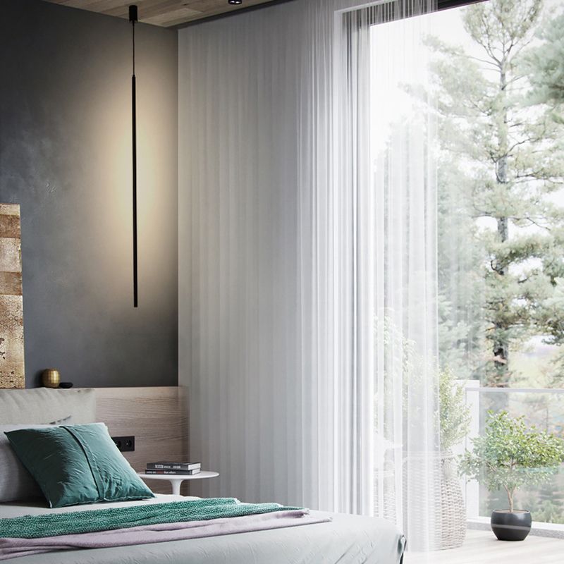 Modern Simple Style LED Line Hanging Pendant 1 Light Hanging Ceiling Light in Black for Hotel