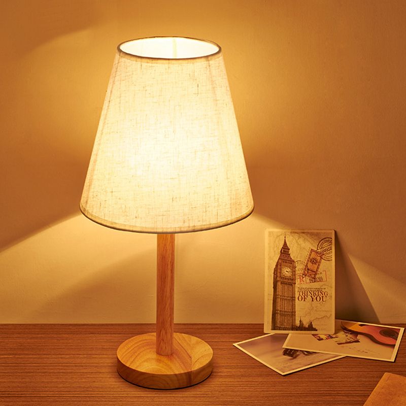 1 Glühbirne konische Studienlampe Modernes Stoff Lesebuch Licht im Holz für Wohnzimmer