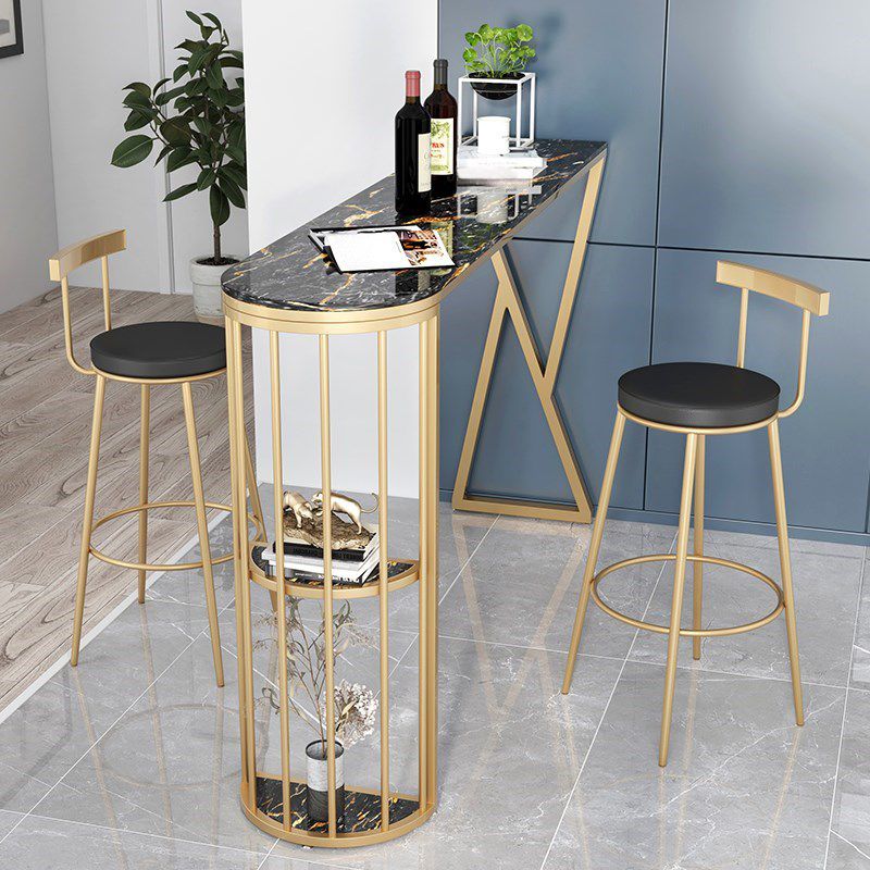 1/3 Pieces Glam Iron Bar Table Set Sintered Stone Top Bistro Set with Shelf