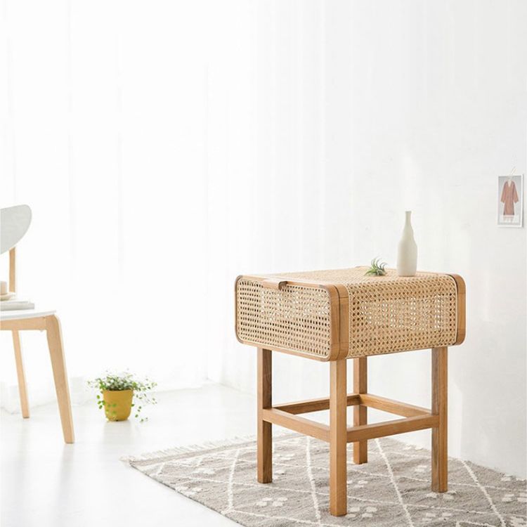 Rattan Night Table Modern Minimalist Bedside Table with Legs