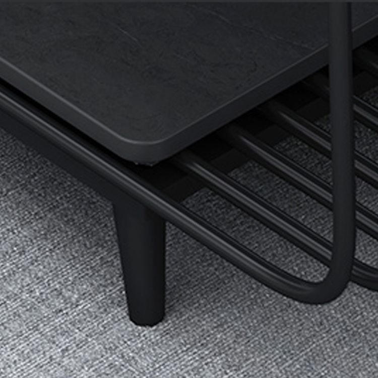 17.7" H Glam Rectangle Slate Coffee Table Iron 4 Legs Cocktail Table with Shelf