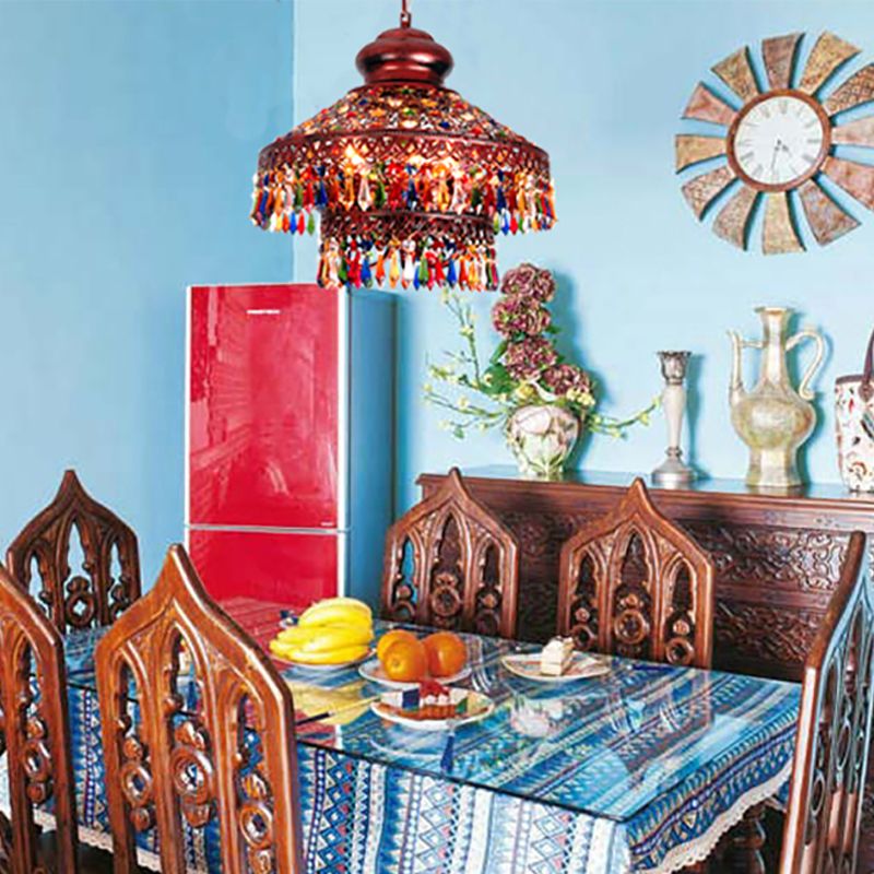 Copper Cone Hanging Chandelier Bohemian Metal 3 Heads Dining Room Pendant Ceiling Light