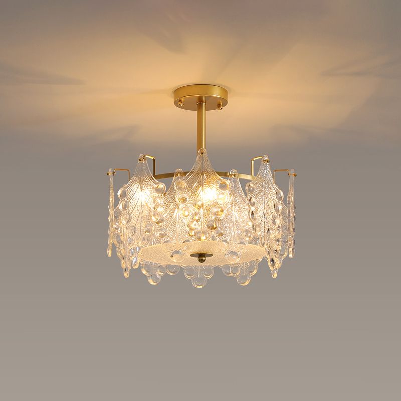 Gold Metal Chandelier Light Fixtures American Style Multi-Head Feather Hanging Pendant Lamps