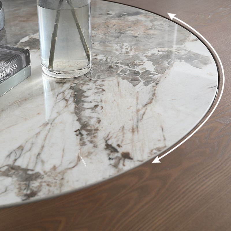 Walnut Color Solid Wood Round Dining Table Round Turntable Furniture with Pedestal Base