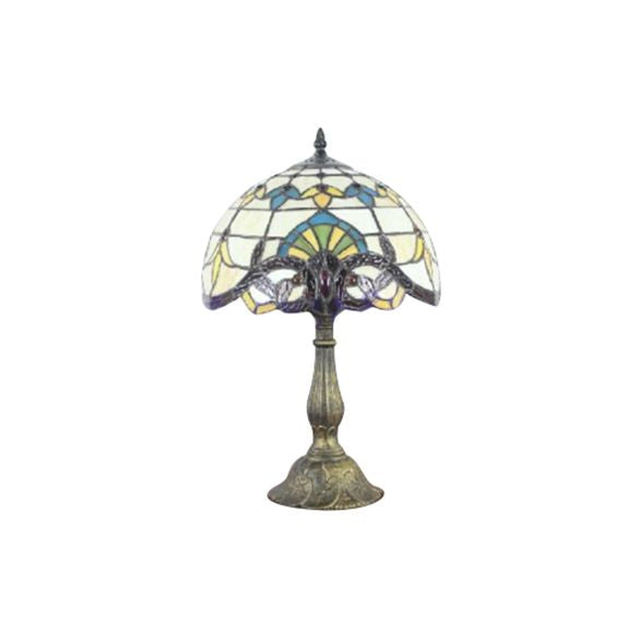 Lampada da scrivania vittoriana Tiffany con paralume bombato, lampada da lettura in vetro colorato con 1 testa in oro/marrone per camera da letto