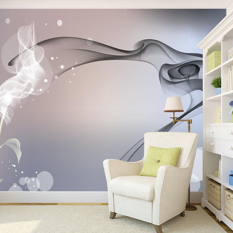 Contemporary Smoke and Bubble Mural Grey and Blue Home Decoration Wall Covering, Made to Measure