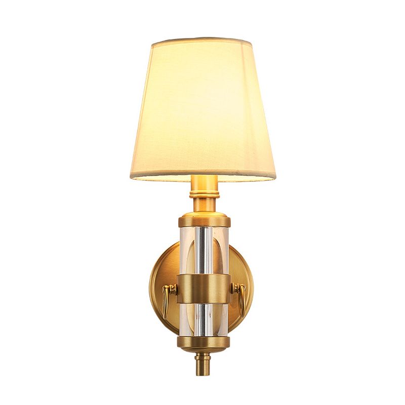 Fabric Shade Brass Sconce Lighting Barrel 1 Light Vintage Wall Mounted Lamp Fixture for Bedroom
