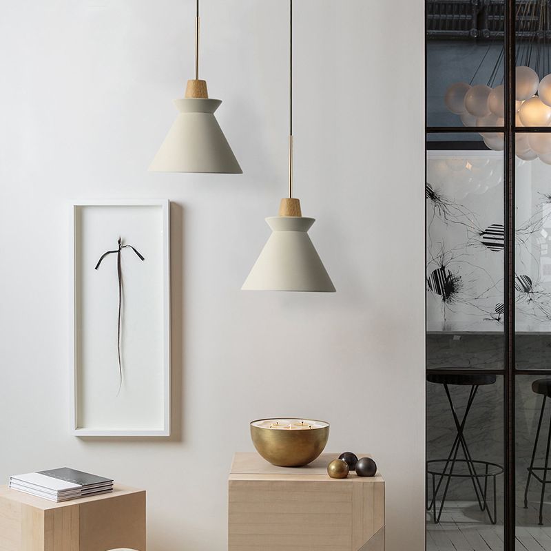 Cone Shaped Cement Hanging Ceiling Light Modern Style Hanging Light Kit for Bedroom