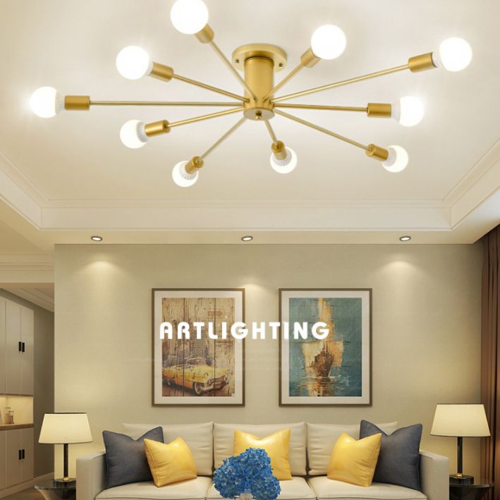 Luz de montaje de techo lámpara de lámpara de estilo loft bulbo de metal expuesto semi iluminación de montaje