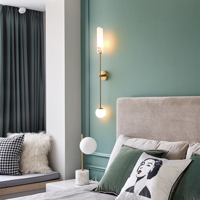 Glass Wall Lighting Contemporary 2 Lights Gold Sconce Lamp Fixture for Living Room