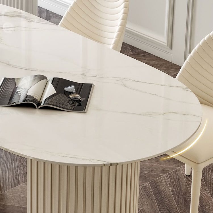 Traditional Luxury Dining Table Oval Sintered Stone White Dining Table for Home Use