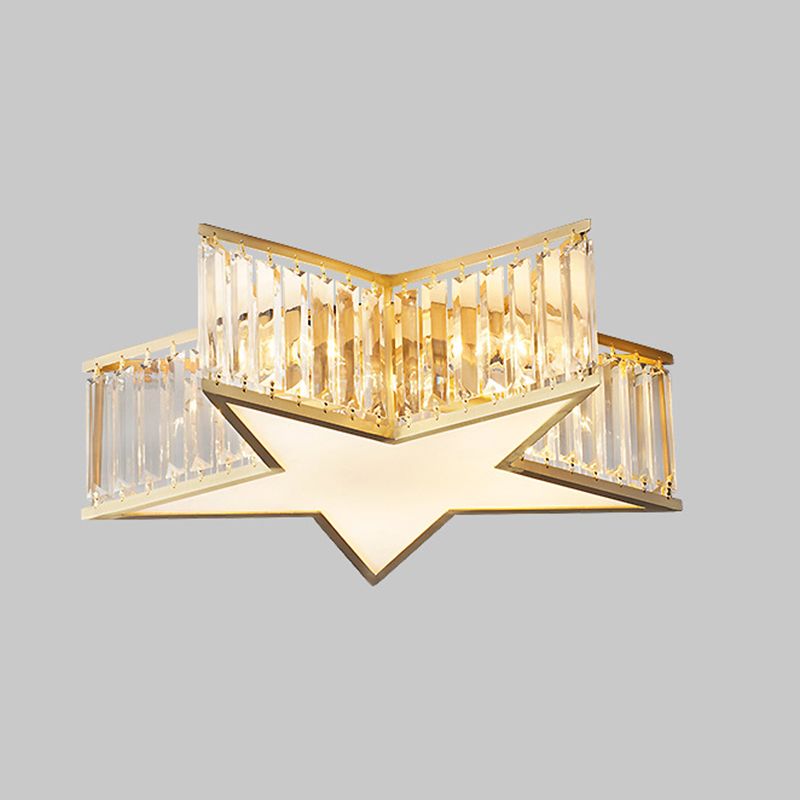 Copper Gold Ceiling Light in Colonical Luxury Style Crystal Star Ceiling Fixture for Bedroom