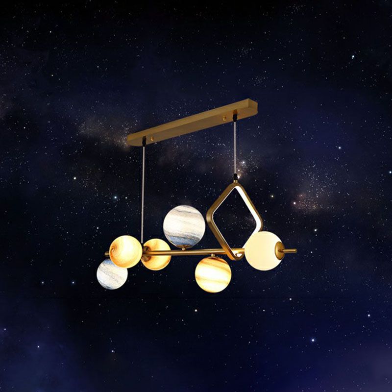 Pianeta nordico appeso luminoso vetro colorato a 7 teste lampadario sala da pranzo in oro