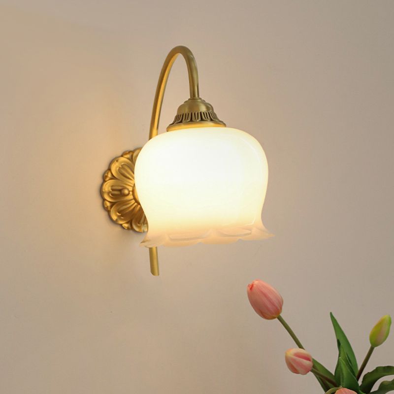 Single Golden Wall Mounted Sconce Modernism Glass Shaded Wall Light for Foyer