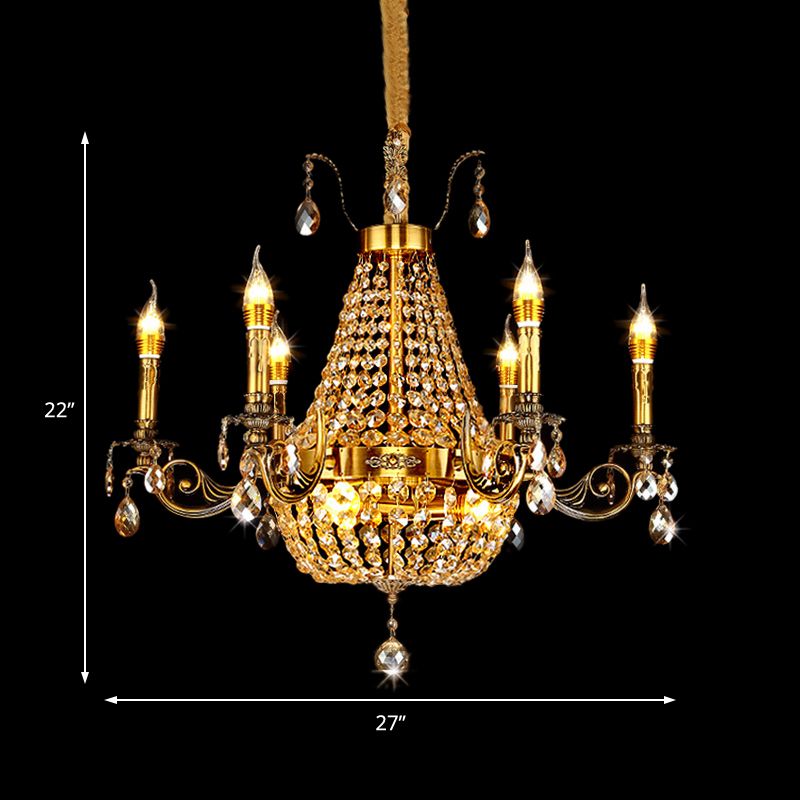 Candelabra Hanging Light Contemporary Metal 2/6/8 Lights Gold Chandelier Light with Crystal Strand, 27"/31" Wide