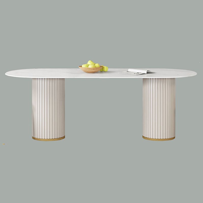 Metal Contemporary Oval Dining Table Sintered Stone Top Table for Home