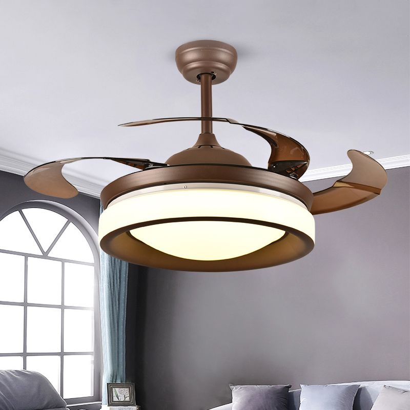 Lampada per ventola a sospensione di caffè Modernismo Metal 42 "W LED soggiorno semi -filo con 4 lame marroni