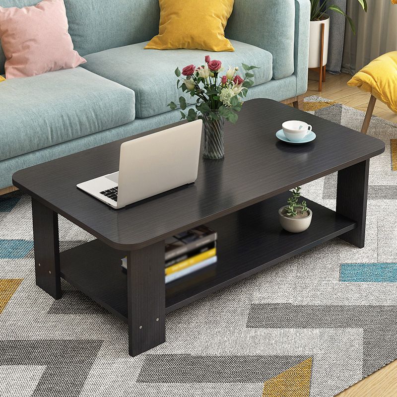 Rectangular Wooden Coffee Table 1 Single Cocktail Table with Storage Shelf