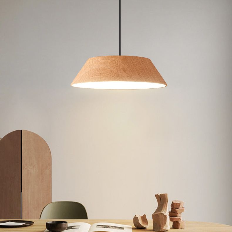 Wood Grain Tapered Hanging Lamp Nordic Metal LED Pendant Light with Acrylic Diffuser