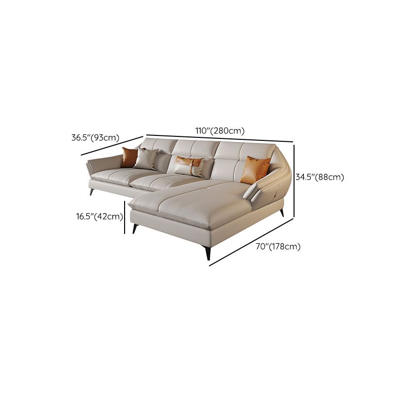 Scandinavian Sectional Sofa Pillowed Back Cushions White Leather Sectional