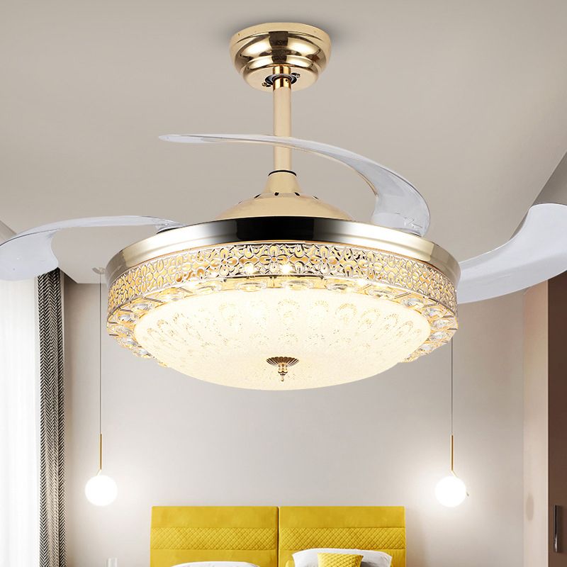 Bowl Dining Room Pendant la lampe de la lampe de la lampe à facette Crystal 19 "LED MODERNISME LED Éclairage à monture semi-chasseur, 4 lames