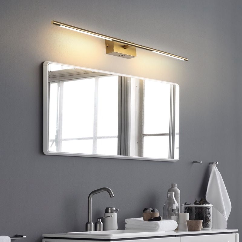 Linear Shade 1-Light Wall Sconce Modern Simple Style Mirror Wall Lighting in Gold