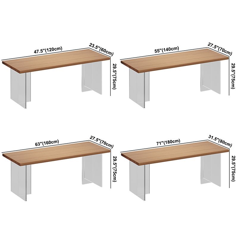 Minimalist Khaki Solid Wood Dining Table Rectangle Shape Dining Table with Double Pedestal Bases