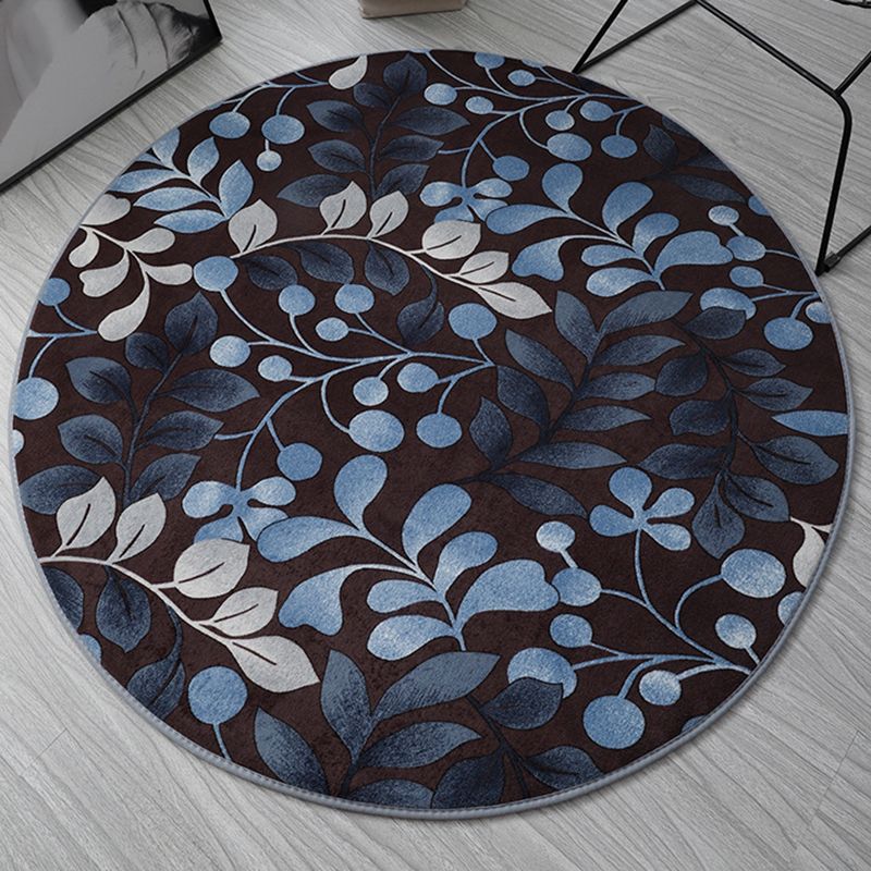 Round Color Mixed Tropical Indoor Rug Polyester Leaves Print Rug Non-Slip Backing Indoor Rug for Living Room