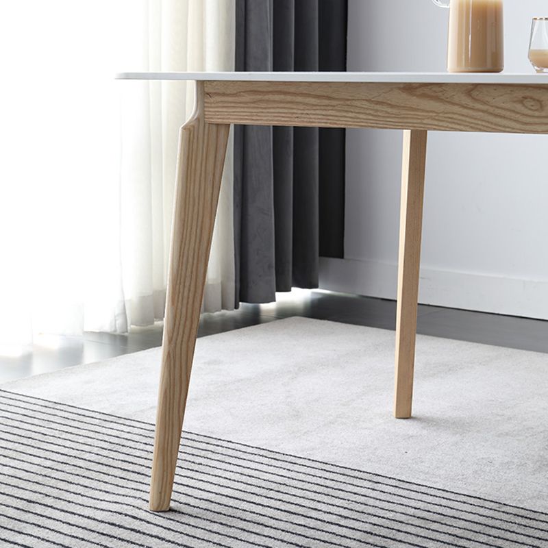 Rectangle Dining Table White Tone Fixed Table with Sintered Stone Top