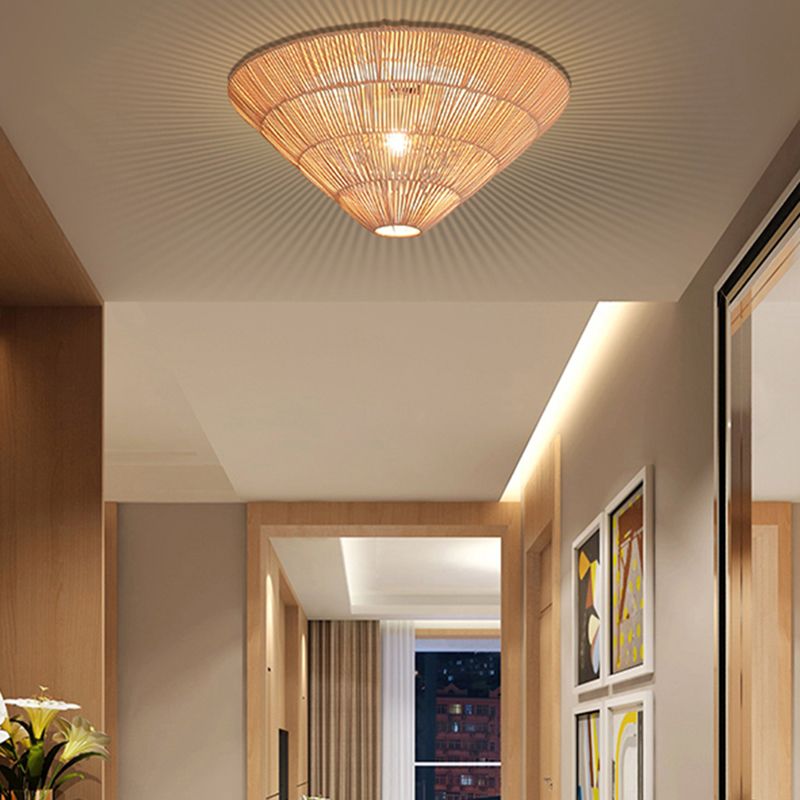 Bamboo Cone Ceiling Mounted Fixture Asia Aisle Ceiling Light in White