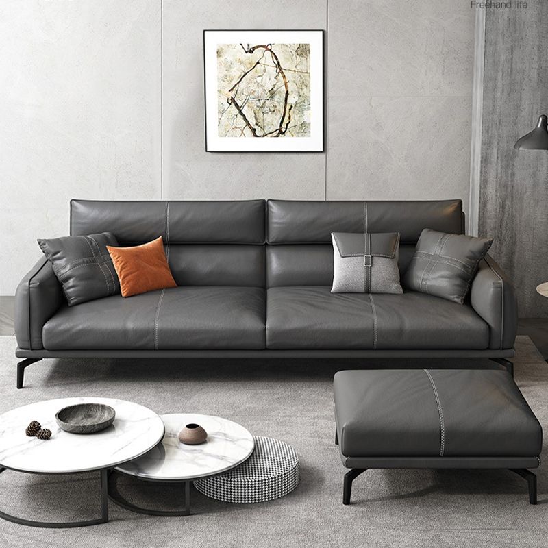 Black Frame Modern Style with Pillow Back Against Leather/leather Seat