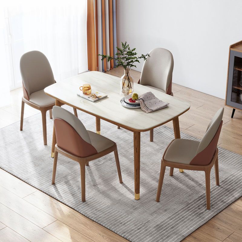 White Dinette Table with Wood Legs Modern Dining Table for Kitchen