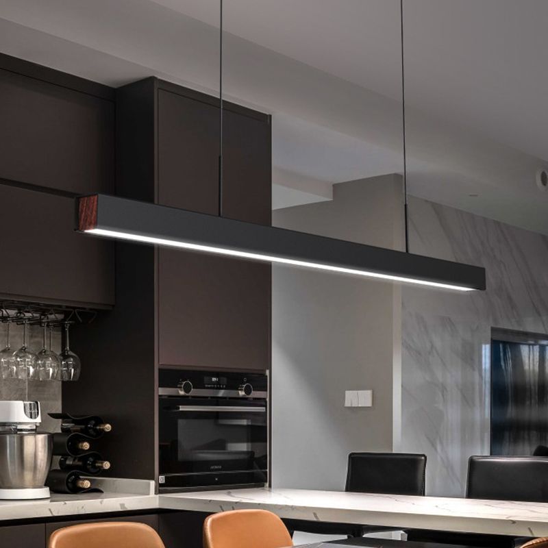 Simple Shape Hanging Island Light Modern Chandelier Light Fixture in Black for Dining Room