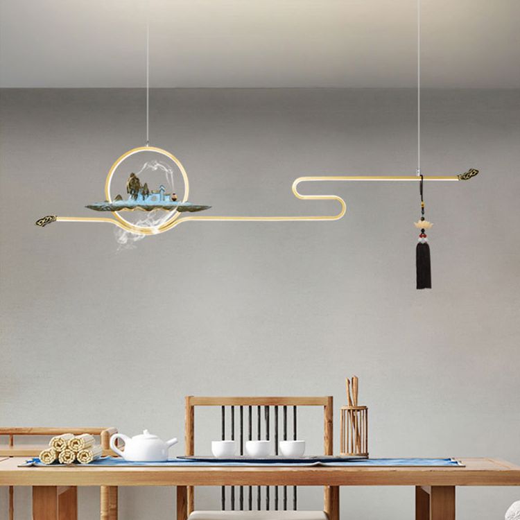 Luci a sospensione a sospensione in metallo Lampade sospese lineari contemporanee per sala da tè