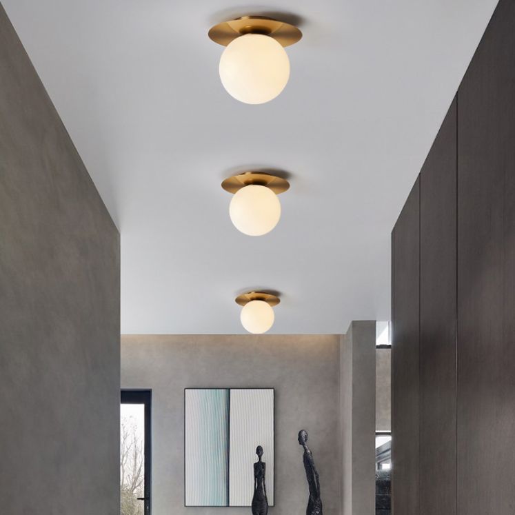 Glass Brass Ceiling Light in Modern Concise Style Iron Globe Flush Mount for Corridor