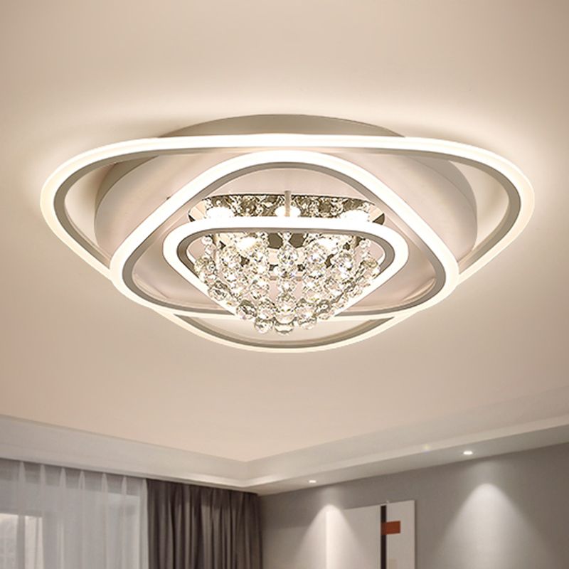 19.5"/23.5"/31.5" W LED Triangle Flush Mount Lamp Simple White Crystal Ceiling Mounted Fixture in Warm/White Light