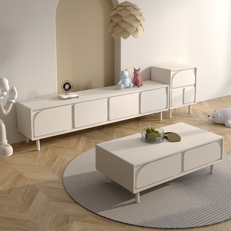 Contemporary TV Media Console White TV Stand Console with Doors