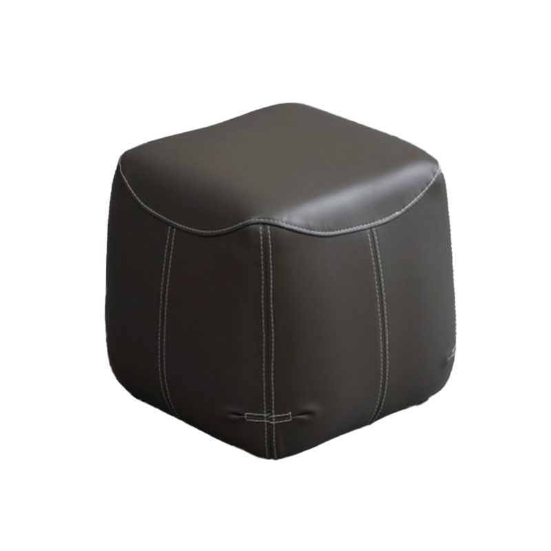 Mid-Century Modern Ottoman Genuine Leather Upholstered Solid Color Square Ottoman