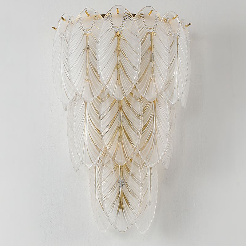 Leaf Flush Mount Wall Sconce Postmodern Crystal Gold Wall Light for Living Room