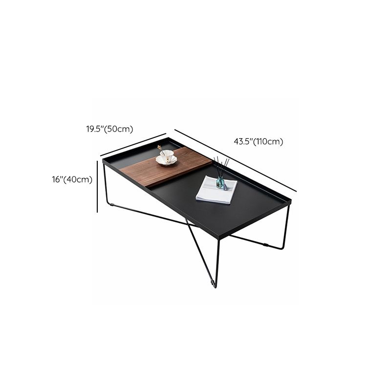 Tray Top Coffee Table Iron Cross Legs Cocktail Table in Black