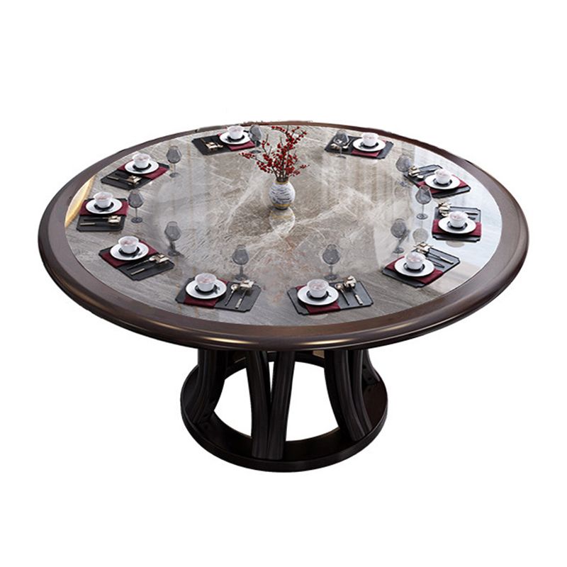 Gray Stone Top Dinette Table with Wooden Base Brown Round Home Dining Table