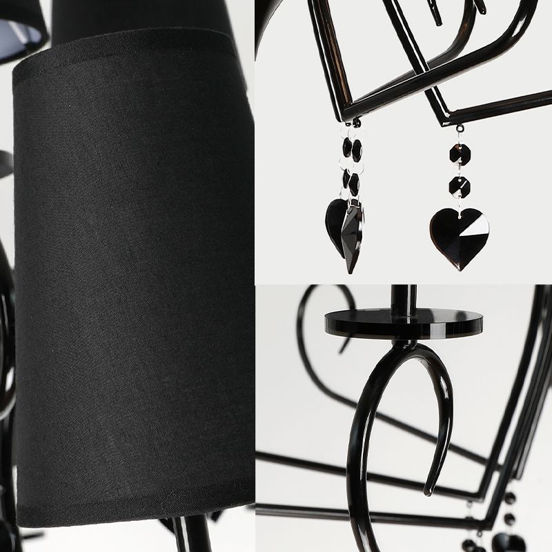 Fabric Tapered Hanging Ceiling Light Rustic 6/9 Lights Living Room Chandelier Light in Black