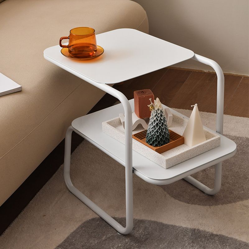 Modernistic Sled Base Side Table Rectangular Metal Top End Table with Shelf