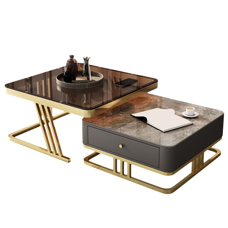 Glam Frame Coffee Table Glass/Slate Square Cocktail Table with Drawer
