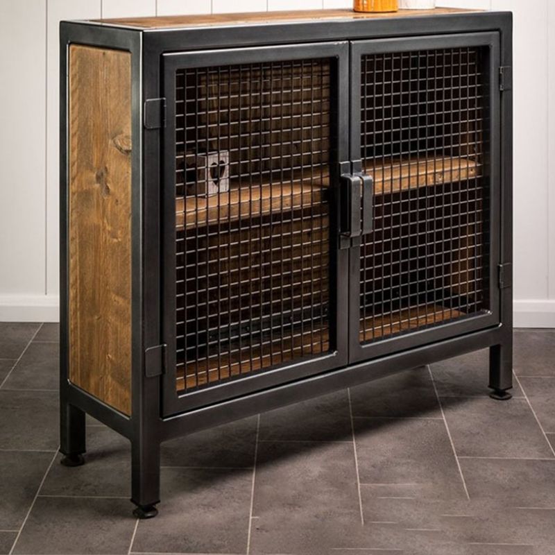 Industrial Cabinet Distressed Wood With Doors Bar Pulls Rectangle Accent Cabinet