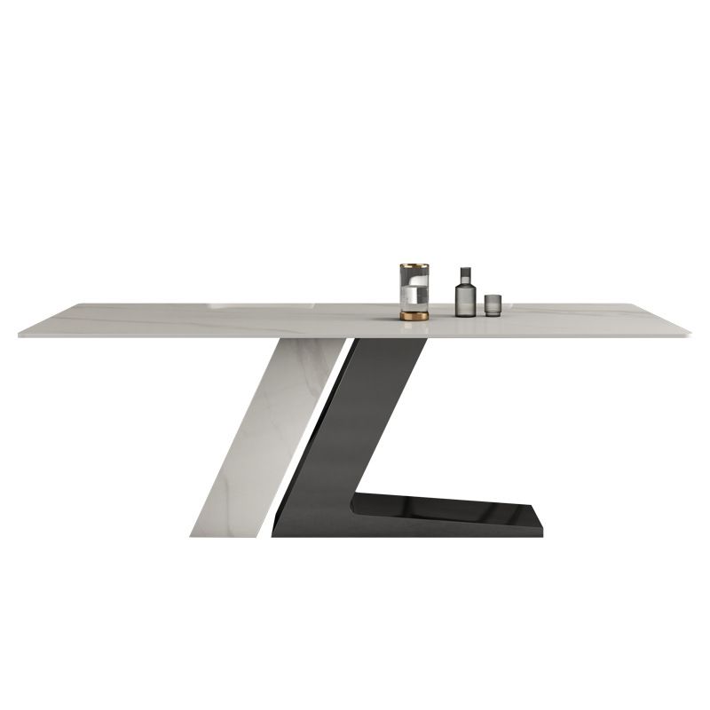 Stone Rectangle Dining Table Contemporary Dining Table with Pedestal Base